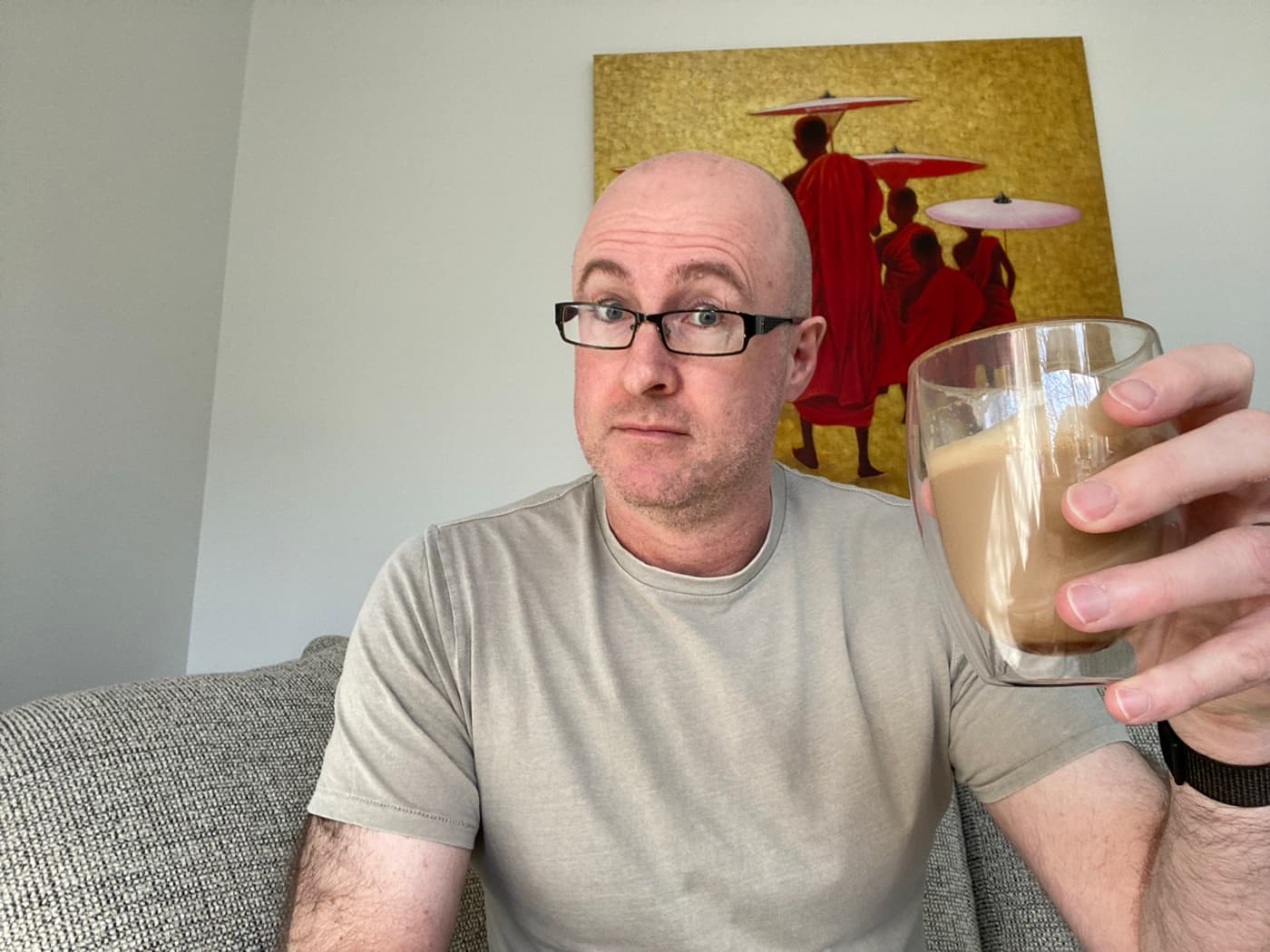 Tony Barrett raising a coffee cup